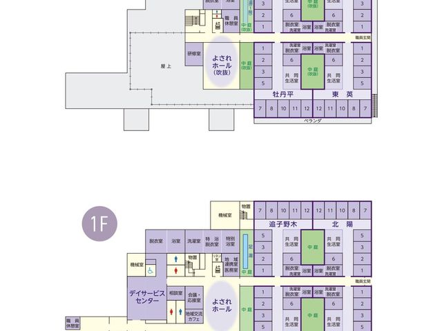 フロアマップ 内観 施設全体の配置が明確に示された間取り図です。各部屋へのアクセスが分かりやすくなっています。