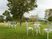 白い椅子が並ぶ緑の庭
