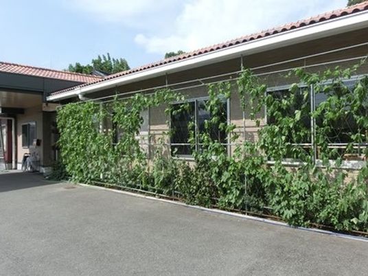 緑に囲まれた建物外観  