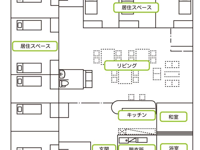広々としたリビング リビング 広々としたリビングルームは、自然光が差し込み、リラックスした時間を過ごせます。