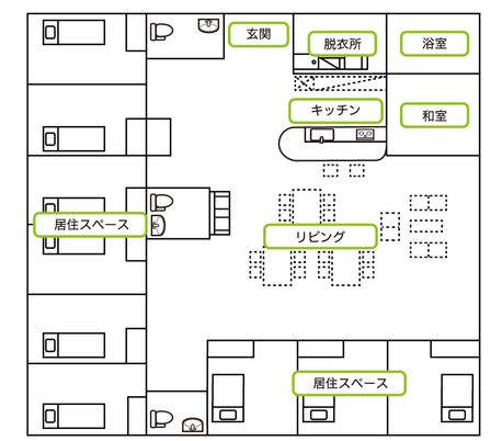 明るい共有スペースの図