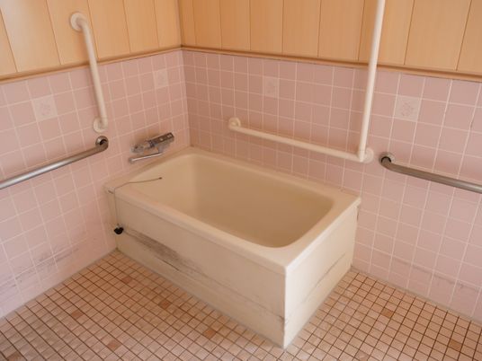 手すりつきの快適な浴室