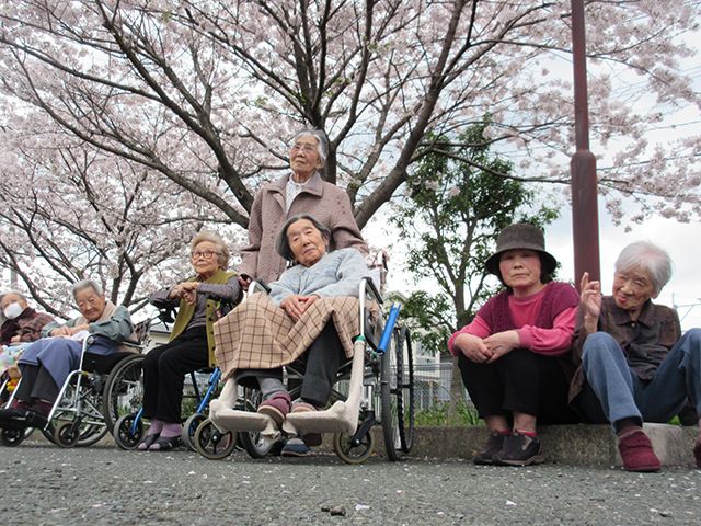 桜の木の下のシニア集団