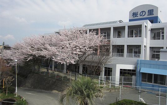 桜のある外観