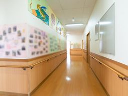 明るい廊下と掲示物