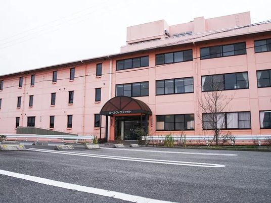 ピンクの建物外観  