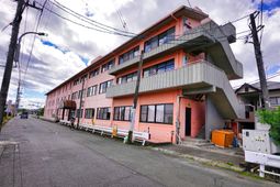 ピンクの外壁の建物