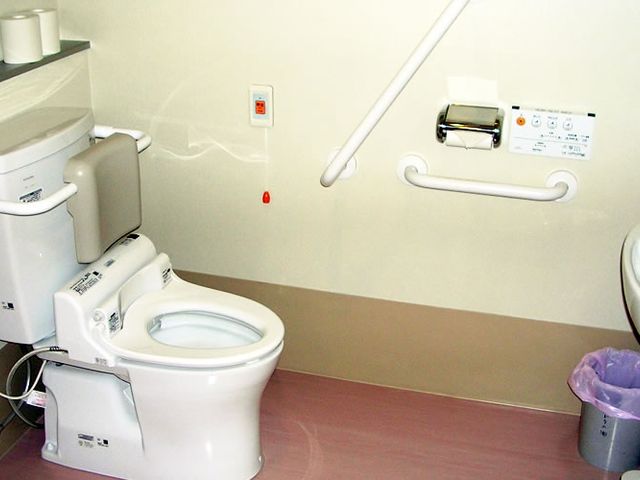 手すり付きのトイレ トイレ 手すりが設置され、安全に配慮されたトイレです。使いやすさが追求されています。