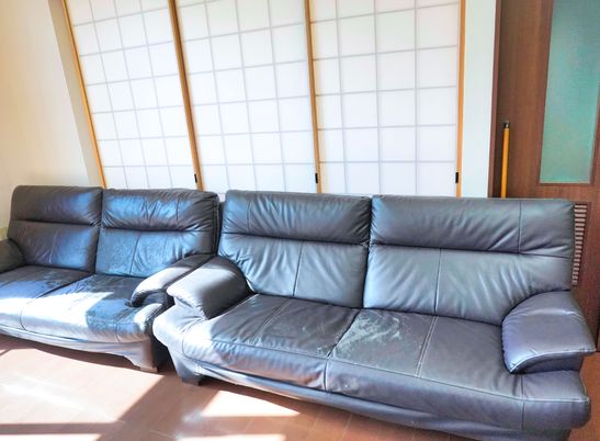 青いソファと和風障子の部屋