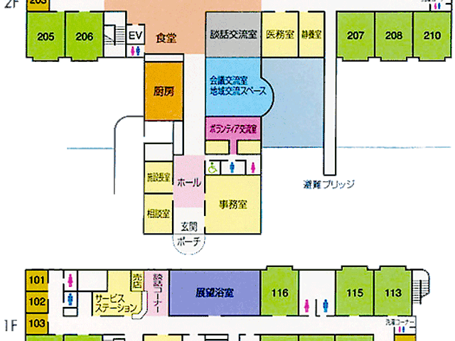 設備図面の共有スペース 内観 オープンスペースはリビングコーナーとして活用されており、職員と利用者が交流しやすい環境です。