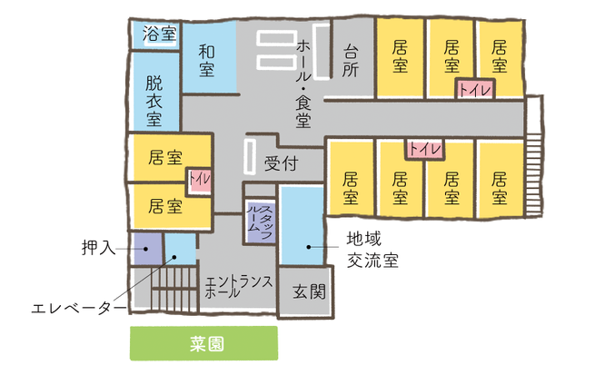 広々とした居室と浴室