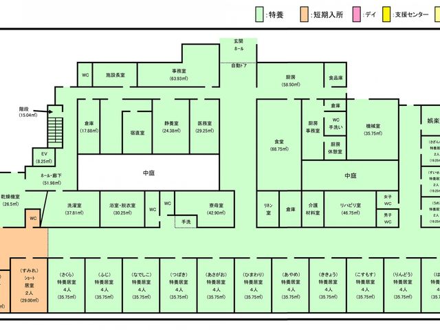 広いスペースの見取り図 内観 複数の目的で利用できる広々としたスペースの配置図です。活動に応じたエリアが整備されています。