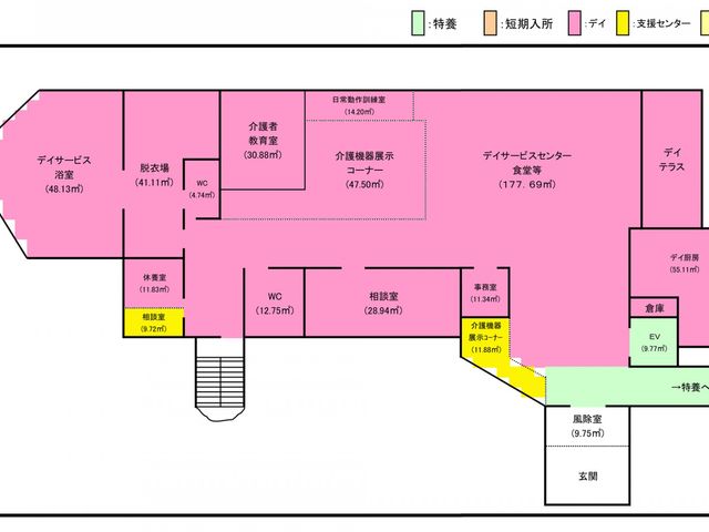広々とした内部空間 内観 広々としたレイアウトで、快適に過ごせる空間です。各エリアが分かれており、利用者の利便性が考えられています。