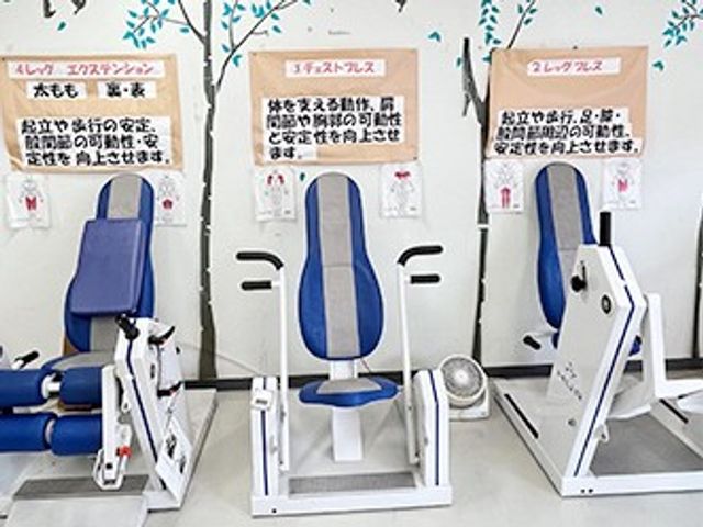 エクササイズ器具の訓練室 機能訓練室 フィットネス機器が整った訓練室です。体を動かしながら健康を保つサポートが受けられます。