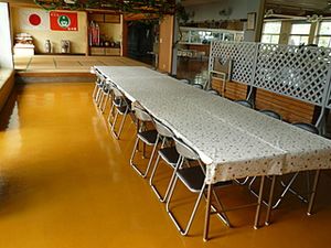 広い食堂の椅子とテーブル