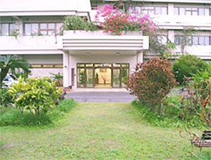 緑に囲まれた建物外観  