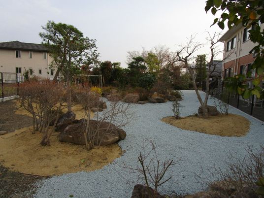 緑豊かな施設の中庭