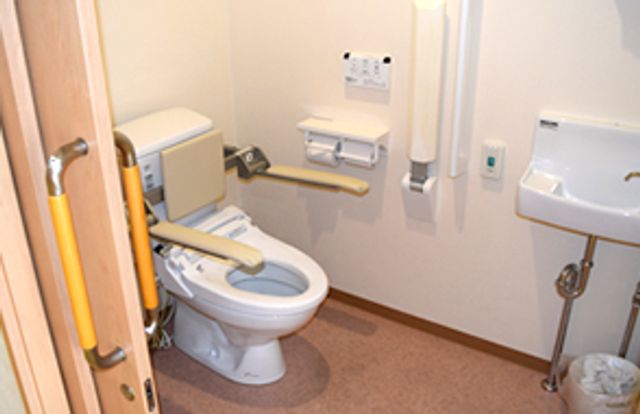 機能的なトイレ トイレ 手すりが設置された広々としたトイレです。使用者が安全に利用できる設計です。