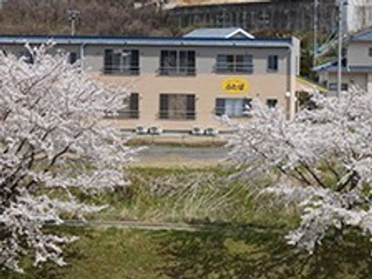 桜に囲まれた建物風景