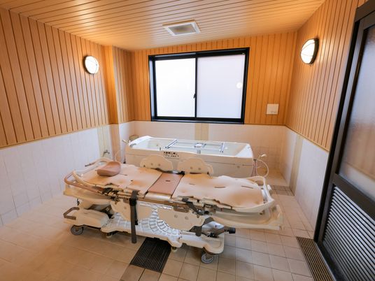 浴槽と介護用ベッドの浴室  