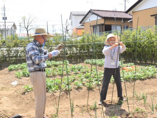 利用者と職員の庭仕事