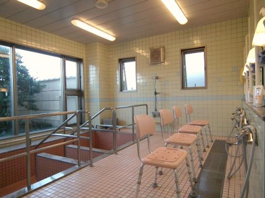 手すり付き明るい浴室