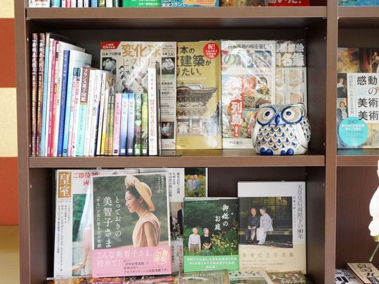 本棚とフクロウの置物