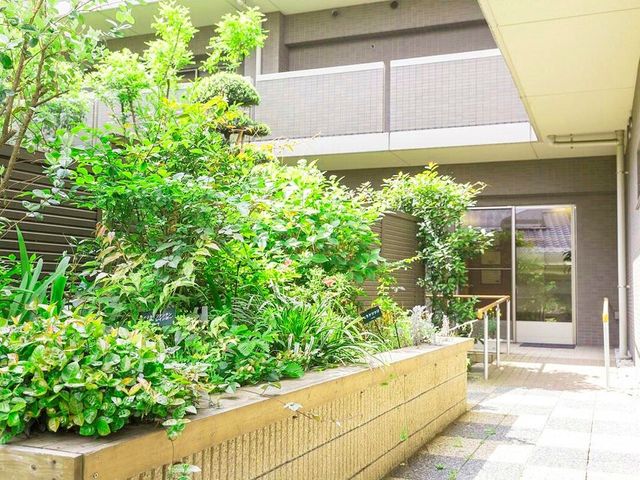 緑豊かな中庭風景 1階庭園 中庭は四季折々の草花で彩られ、訪れる方々に自然の温もりを提供しています。憩いの場として、日々の活動に癒しを与える空間です。