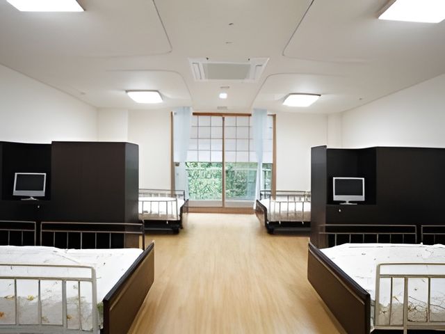 明るい居室 居室 シンプルで機能的なベッドスペースが整った環境です。それぞれのプライベートが確保されています。