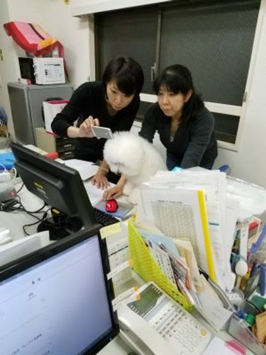 笑顔のスタッフ会議室