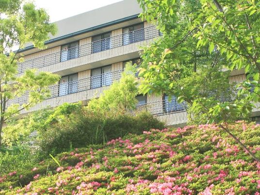 緑に囲まれた建物外観  
