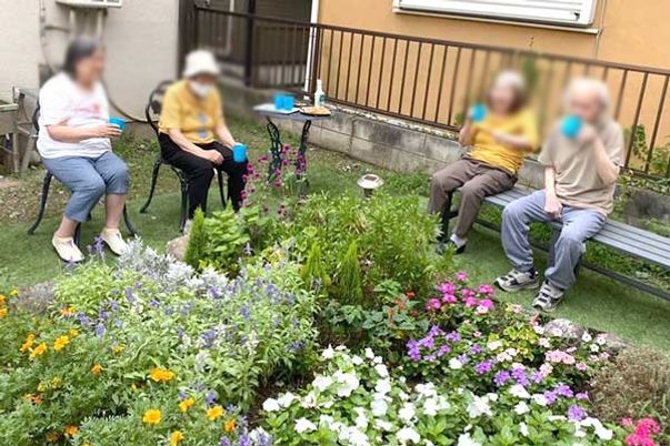 色とりどりの花が咲く庭