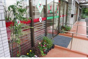 植物が飾られた入口
