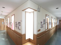 明るい廊下と掲示物