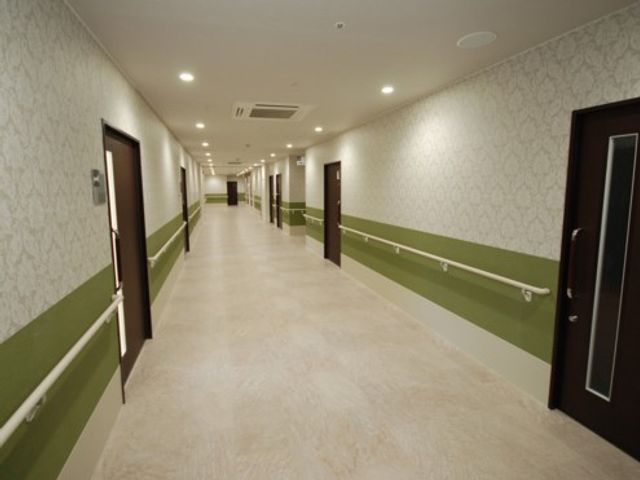 手すり付きの廊下 廊下   手すりが両側に設けられた、ゆとりのある廊下です。奥まで見通しがよく、移動しやすい印象です。