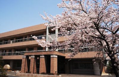 桜と建物の外観