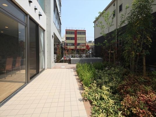 明るく広い中庭