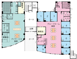 シンプルな家具配置の施設平面図