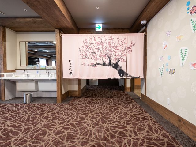 和風の洗面所 共有スペース 洗面台が備わった広々とした空間です。暖かみのある木目調のデザインが心地よいひとときを演出しています。