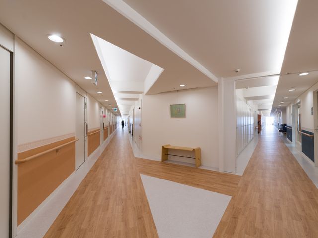 明るく清潔な廊下です 廊下 広々とした廊下は清潔感にあふれ、壁面のアートがアクセントになっています。手すりが整備され、安全に配慮された設計です。