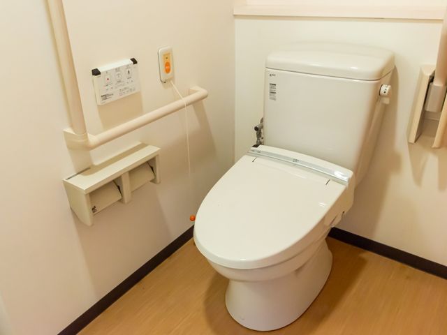 広いトイレ空間 トイレ   清潔感あふれるトイレ。安全を考慮した手すりもあり、快適に使用できます。