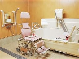 バリアフリーの清潔な浴室