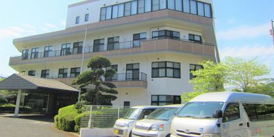 緑と車が見える外観