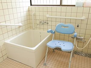 浴槽と介助椅子の浴室  