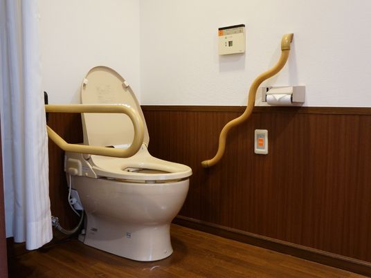 トイレの手すりは足の悪い利用者様が体重をかけても良いように頑丈な造りになっている。また、両側に設置している。