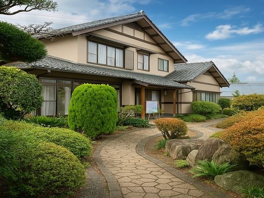 庭のある外観  