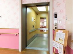 ピンク壁紙のエレベーター