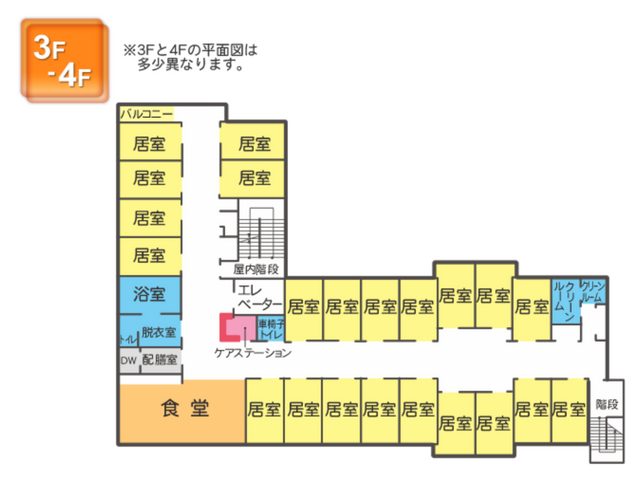 施設見取り図 内観 施設の見取り図です。各階の配置がわかりやすく、効率的に動ける設計になっています。