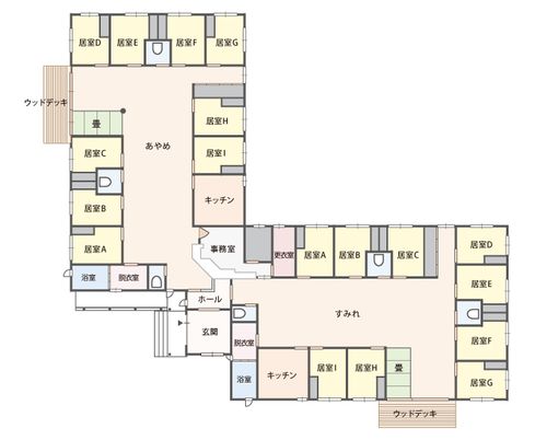 明るいデイルーム図面
