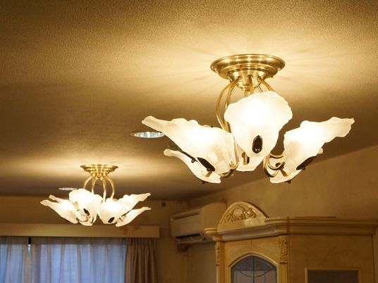 照明付きのリビング空間